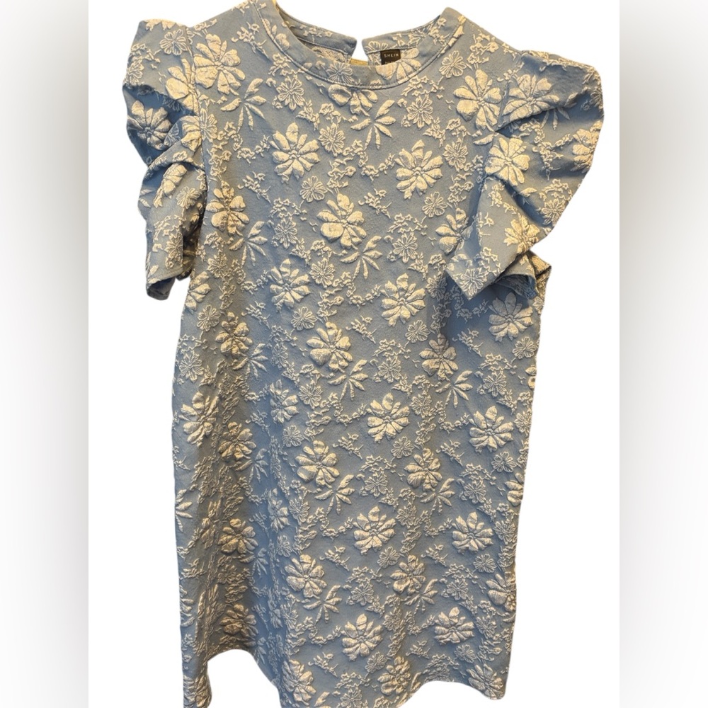 SHEIN Light Blue Floral Jacquard Dress